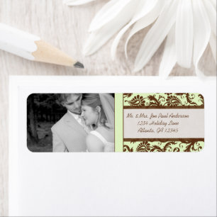 Uw foto  licht Apple Green Brown Damask Etiket