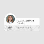 Uw Foto Logo Grijs Wit Marmer Titel Stijlvol Naamplaatje (Voorkant)