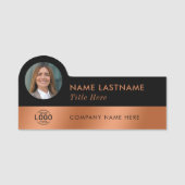 Uw Foto Logo Slanke Faux Copper Zwart Stijlvol Naamplaatje (Voorkant)