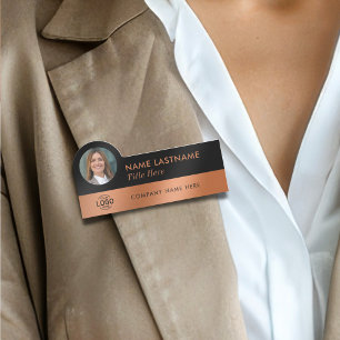 Uw Foto Logo Slanke Faux Copper Zwart Stijlvol Naamplaatje