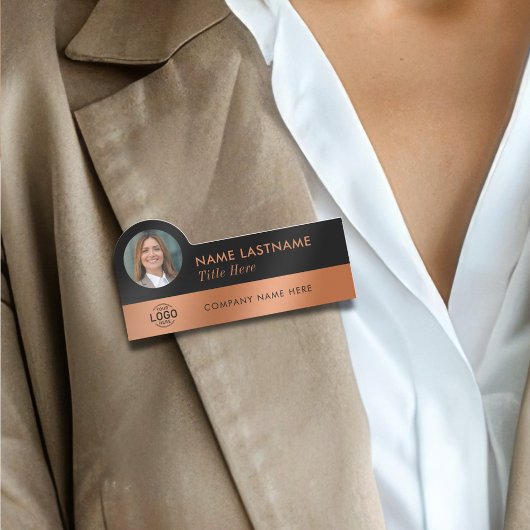 Uw Foto Logo Slanke Faux Copper Zwart Stijlvol Naamplaatje