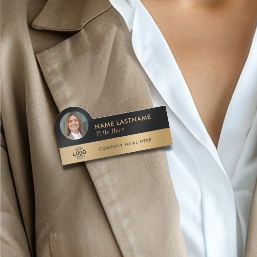 Uw Foto Logo Strak Faux Gold Zwart Stijlvol Naamplaatje