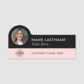 Uw Foto Logo Titel Girly Blush Pink Black Naam Naamplaatje (Voorkant)