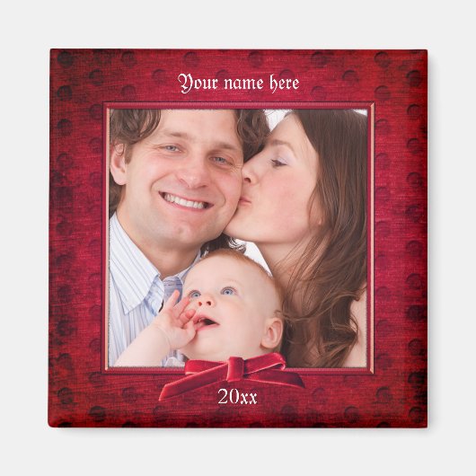 Uw foto | Lux Red Textured Afbeelding Lijst Magneet (Voorkant)