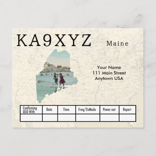 Uw foto Maine Shaped Cutout Custom QSL-Briefkaart Briefkaart (Voorkant)