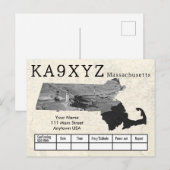 Uw foto Massachusetts Shaped Cutout Custom QSL Briefkaart (Voorkant / Achterkant)