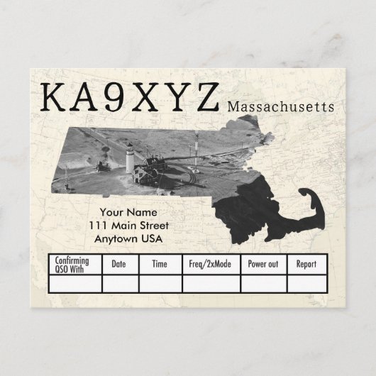 Uw foto Massachusetts Shaped Cutout Custom QSL Briefkaart (Voorkant)