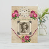 Uw foto-Memorial Service Rozen Pearls Clock Kaart (Staand voorkant)