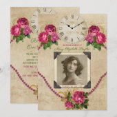Uw foto-Memorial Service Rozen Pearls Clock Kaart (Voorkant / Achterkant)