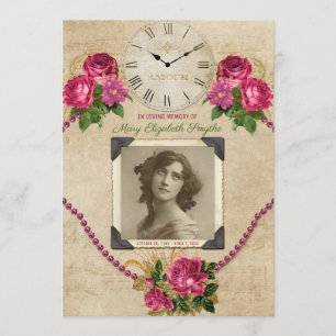 Uw foto-Memorial Service Rozen Pearls Clock Kaart