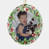 Uw foto met Holly en Red Berries Keramisch Ornament (Links)