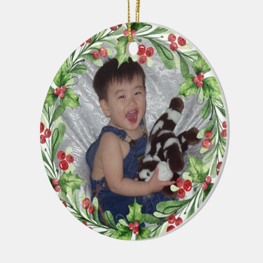 Uw foto met Holly en Red Berries Keramisch Ornament (Links)