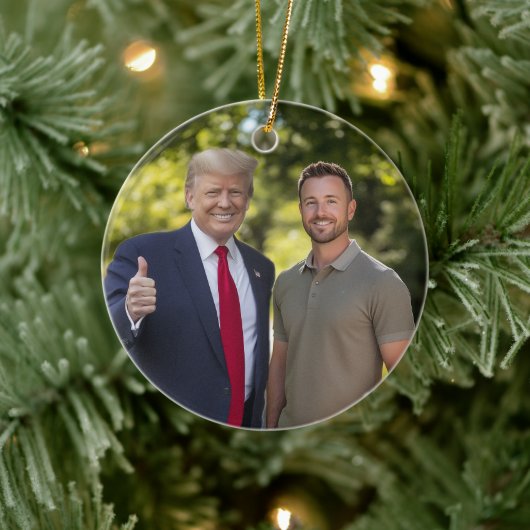 Uw foto met President Donald Trump 2024 Grappig Keramisch Ornament (Boom)
