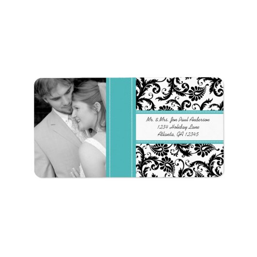 Uw foto Mint Green Damask-adreslabel Etiket (Voorkant)