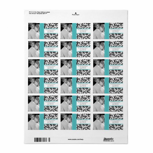 Uw foto  Mint Green Damask-adreslabel Etiket (Full Sheet)