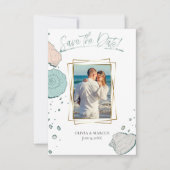 Uw foto Modern Seashells Coral en Blauwgroen Kaart (Voorkant)