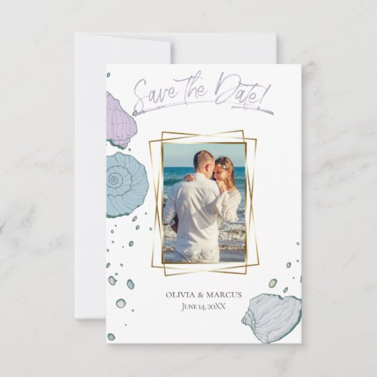 Uw foto Modern Seashells Lila Dusty Blue Kaart (Voorkant)