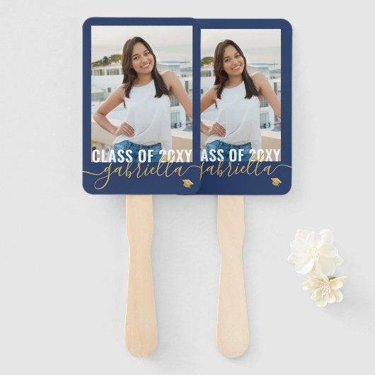 Uw foto Monogram Naam Afstuderen Klasse van 2025 Handwaaier (Voorkant en achterkant)