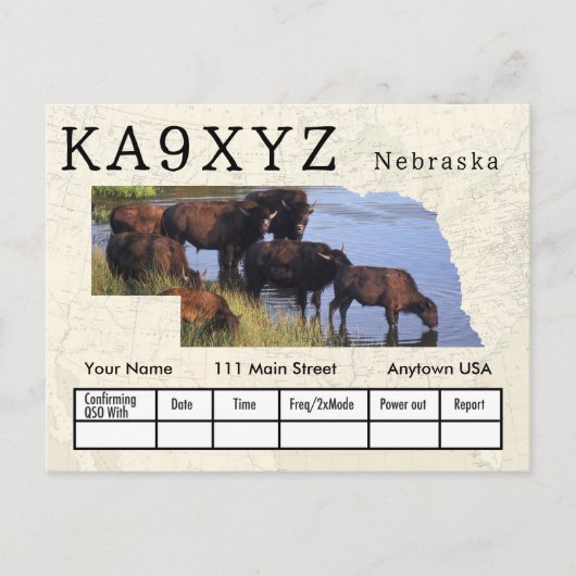 Uw foto Nebraska Shaped Cutout Custom QSL Briefkaart (Voorkant)