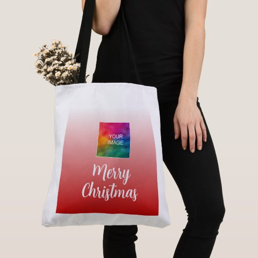 Uw foto of Logo Vrolijk Kerstfeest Grote Schouder Tote Bag (Dichtbij)