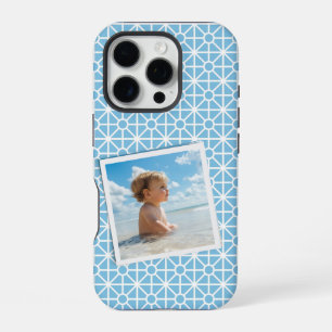 Uw foto op blauw en wit patroon iPhone 16 pro hoesje
