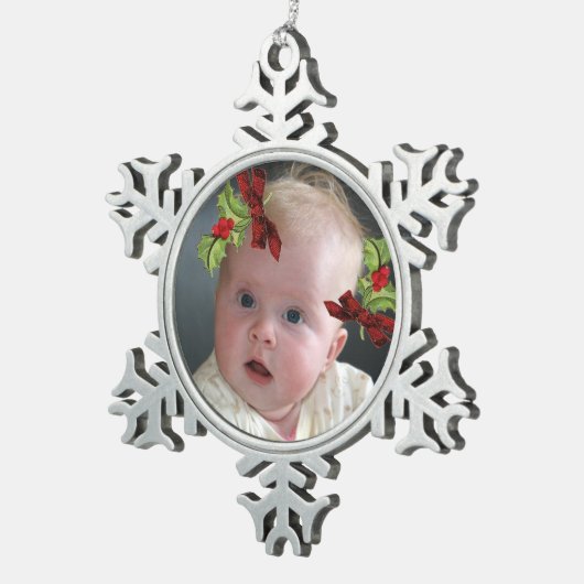 Uw foto op kerstfeest Holly Snowflake Ornament (Rechts)