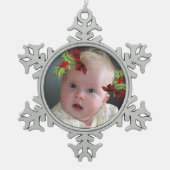 Uw foto op kerstfeest Holly Snowflake Ornament (Voorkant)