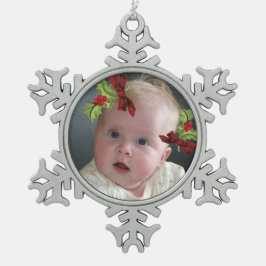 Uw foto op kerstfeest Holly Snowflake Ornament