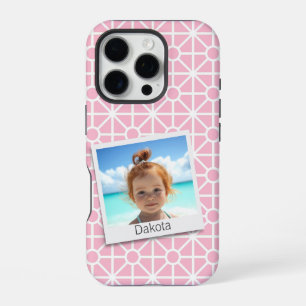 Uw foto op  roze en wit patroon iPhone 16 pro hoesje