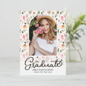 Uw foto op Wildflower Graduation Party Kaart (Staand voorkant)