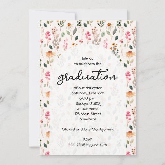Uw foto op Wildflower Graduation Party Kaart (Achterkant)