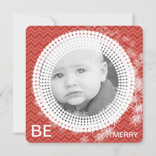 Uw foto Red Chevron SnowFlakes voor de eerste kers Feestdagenkaart (Voorkant)