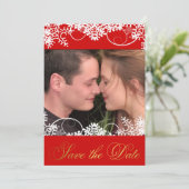 Uw foto Red & Gold Winter Snow Save the Dates Date (Staand voorkant)