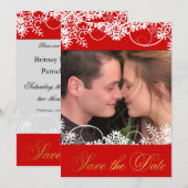 Uw foto Red & Gold Winter Snow Save the Dates Date (Voorkant / Achterkant)