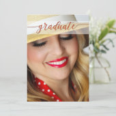 Uw Foto Red Script Afstuderen Invitation Kaart (Staand voorkant)