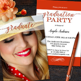 Uw Foto Red Script Afstuderen Invitation Kaart