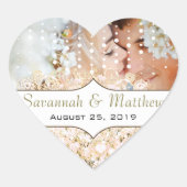 Uw foto-Romantische HeartLeaf Roos Gold Pink-struc Hart Sticker (Voorkant)