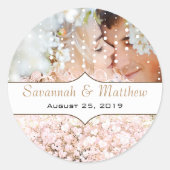 Uw foto-Romantische HeartLeaf Roos Gold Pink-struc Ronde Sticker (Voorkant)