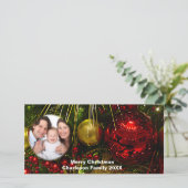 Uw foto rood & gouden ornamenten feestdagenkaart (Staand voorkant)