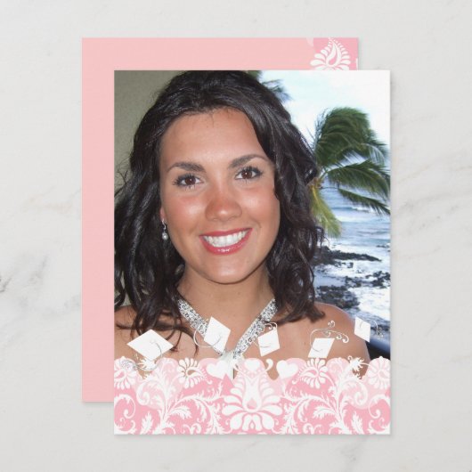 Uw foto Roze Afstuderen Open Huis Uitnodiging Briefkaart (Voorkant / Achterkant)