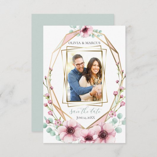 Uw foto Roze Anemoon Bloemen Eucalyptus Kaart (Voorkant / Achterkant)