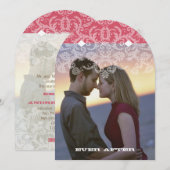 Uw foto Roze en Ivory  Lace Wedding Kaart (Voorkant / Achterkant)