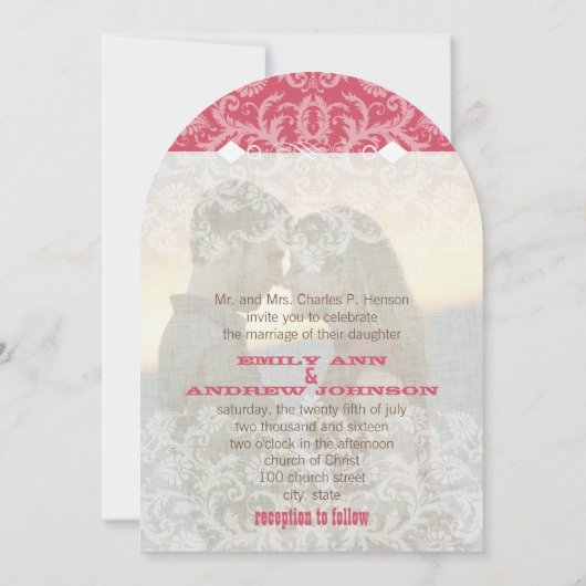 Uw foto Roze en Ivory  Lace Wedding Kaart (Achterkant)