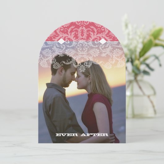 Uw foto Roze en Ivory  Lace Wedding Kaart (Staand voorkant)