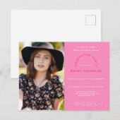 Uw foto/roze/Typografie/GraduPartij Uitnodiging Briefkaart (Voorkant / Achterkant)