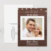 Uw foto snijdt licht Robuust hout sparen de datum Aankondigingskaart (Voorkant / Achterkant)