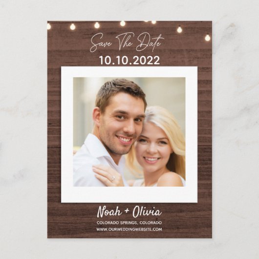 Uw foto snijdt licht Robuust hout sparen de datum Aankondigingskaart (Voorkant)