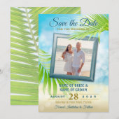 Uw foto Strand Bruiloft Tropische palmboom bladere Save The Date (Voorkant / Achterkant)