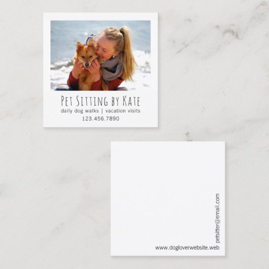 Uw foto-tekenton | Dog Walker Simple White Vierkante Visitekaartje (Voorkant / Achterkant)