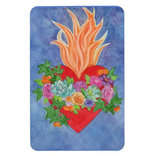 UW FOTO-TEMPLATE of brandende hart en bloemen Magneet (Verticaal)